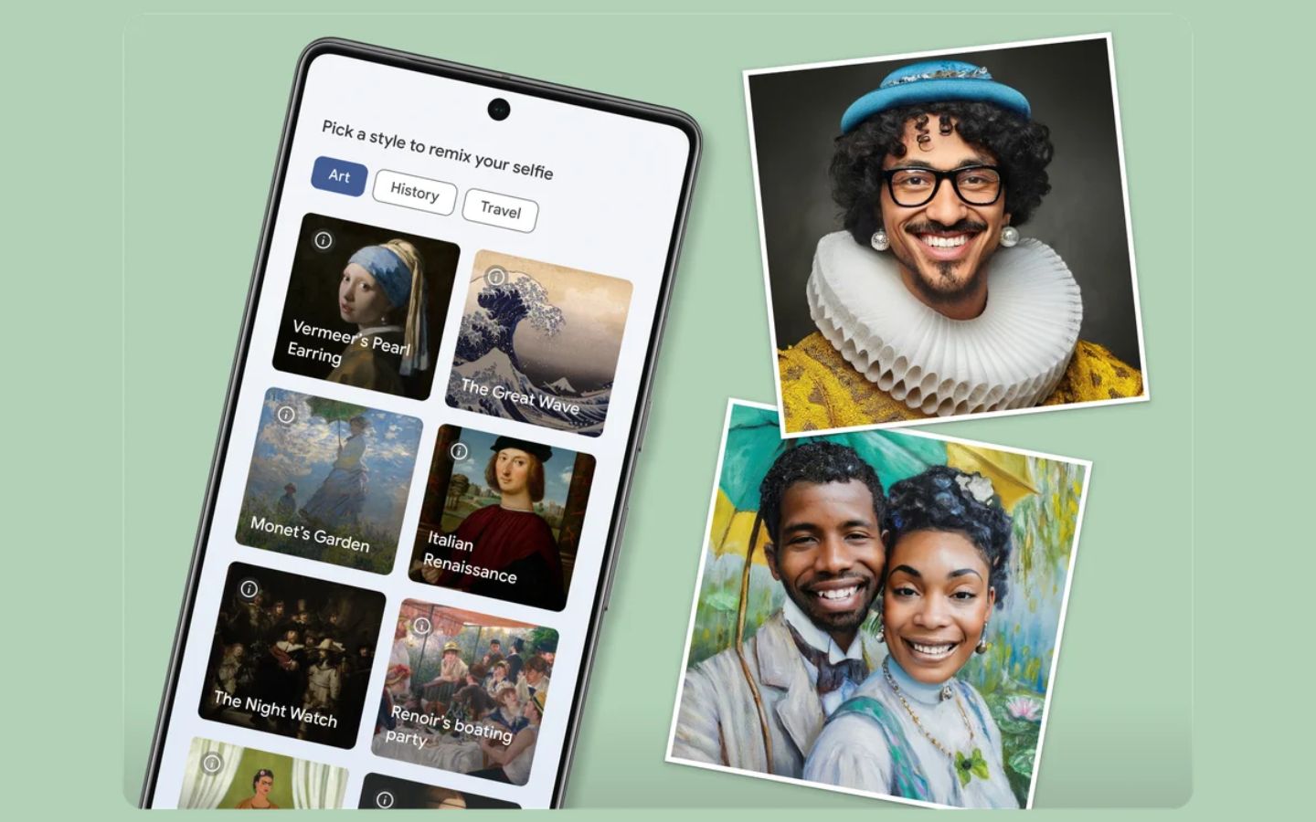 Google's "Art Selfie 2" uses generative AI to immerse you in art, history, and culture, centering on you.